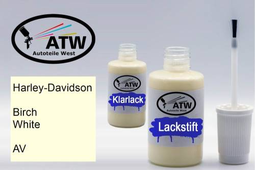 Harley-Davidson, Birch White, AV: 20ml Lackstift + 20ml Klarlack - Set, von ATW Autoteile West.